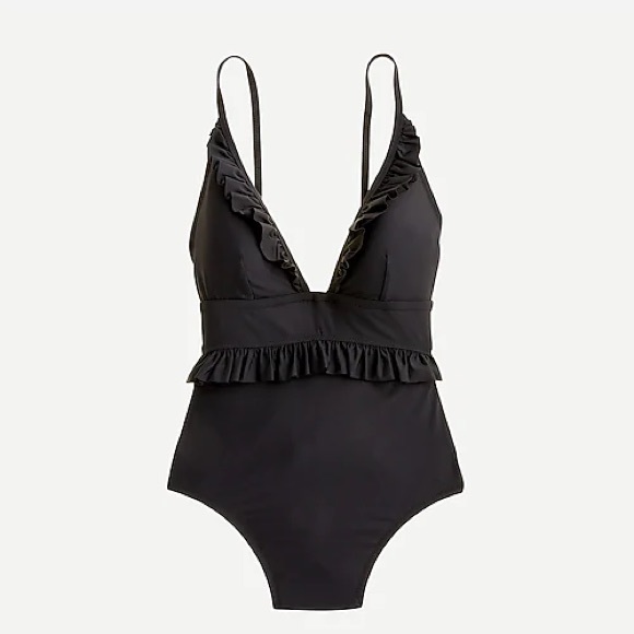 J. Crew Black Ruffle deep-V one-piece swimsuit - Picture 1 of 10